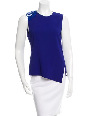 Reed Krakoff Leather-Trimmed Embroidered Top