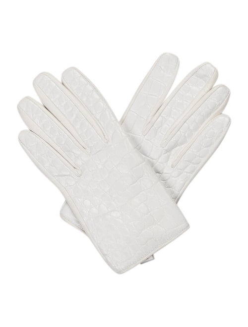 Reed Krakoff Crocodile-Trimmed Leather Gloves Whit