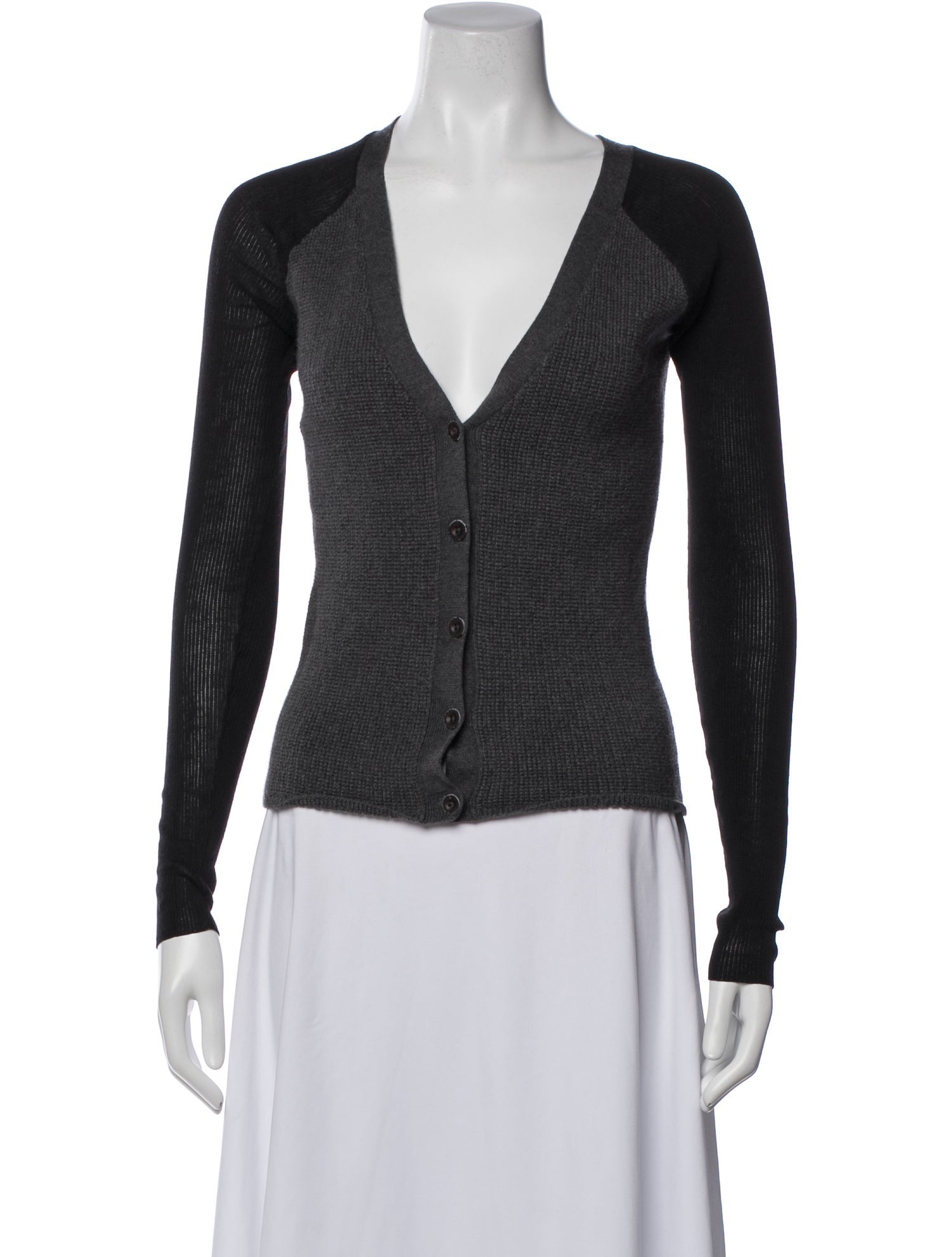 Reed Krakoff Merino Wool V-Neck Button-Up Top