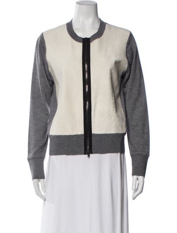 Pre-owned Reed Krakoff Cashmere Colorblock Pattern Faux Fur Jacket In Gray