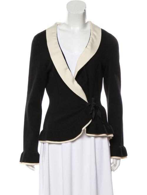 Rena Lange Virgin Wool Shawl Collar Cardigan Black