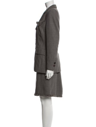 Rena Lange Wool Fringe Trim Accent Skirt Suit