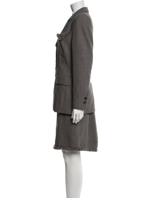 Rena Lange Wool Fringe Trim Accent Skirt Suit