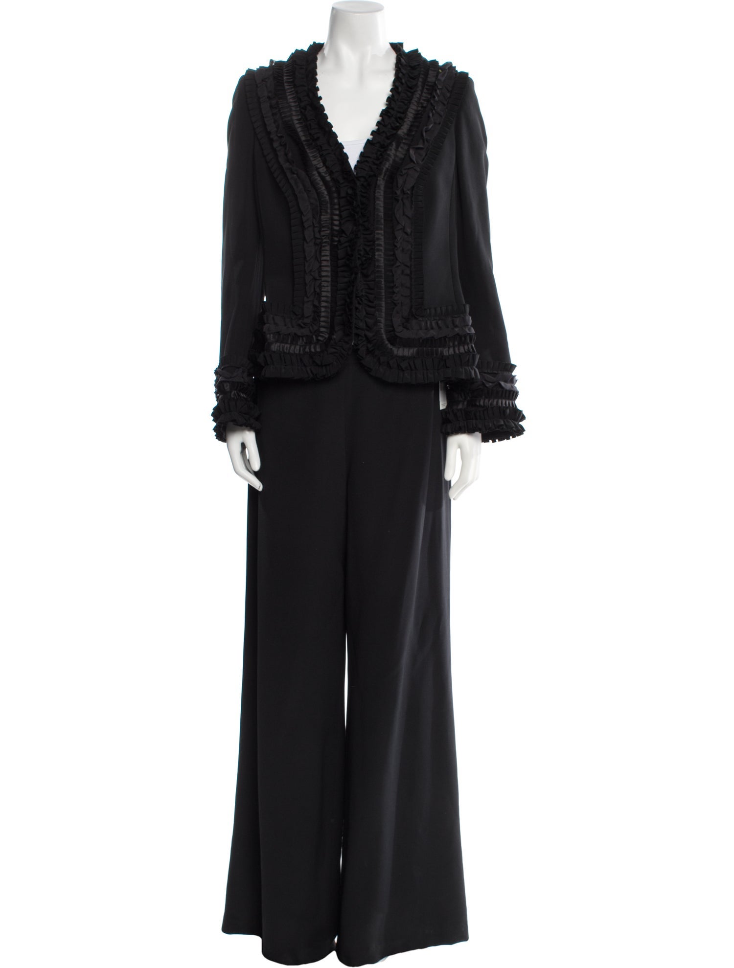 Rena Lange Silk Ruffle Embellishment Pantsuit