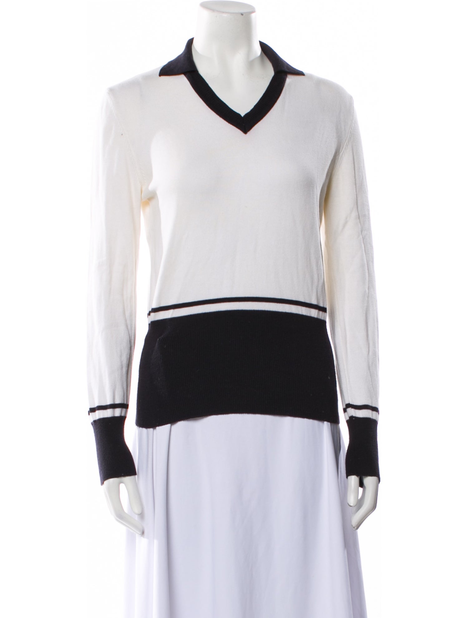 Rena Lange Striped V-Neck Sweater