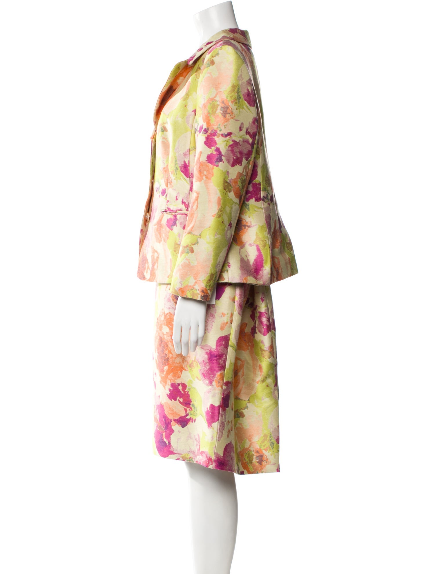 Rena Lange Floral Print Skirt Suit