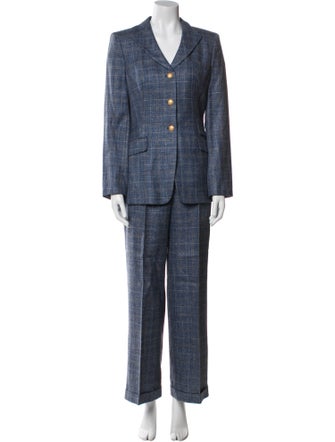 Rena Lange Linen Plaid Print Pantsuit