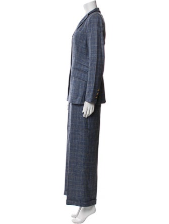 Rena Lange Linen Plaid Print Pantsuit