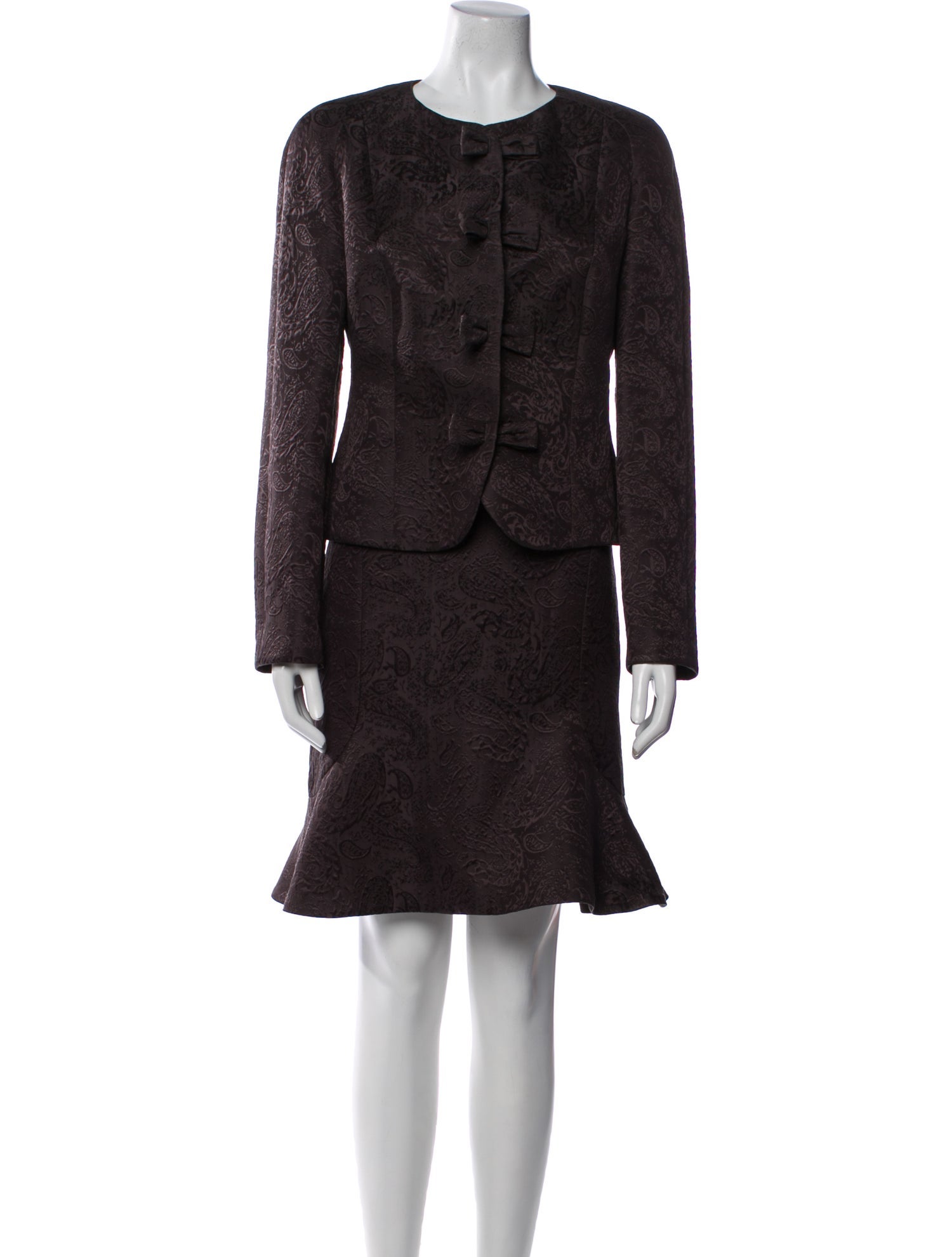 Rena Lange Printed Bow Accents Skirt Suit