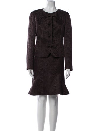 Rena Lange Printed Bow Accents Skirt Suit