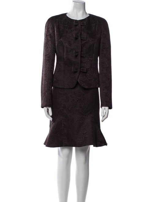 Rena Lange Printed Bow Accents Skirt Suit