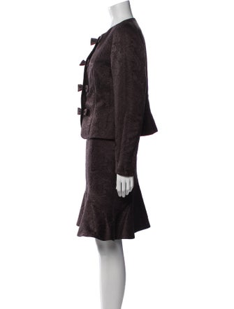 Rena Lange Printed Bow Accents Skirt Suit