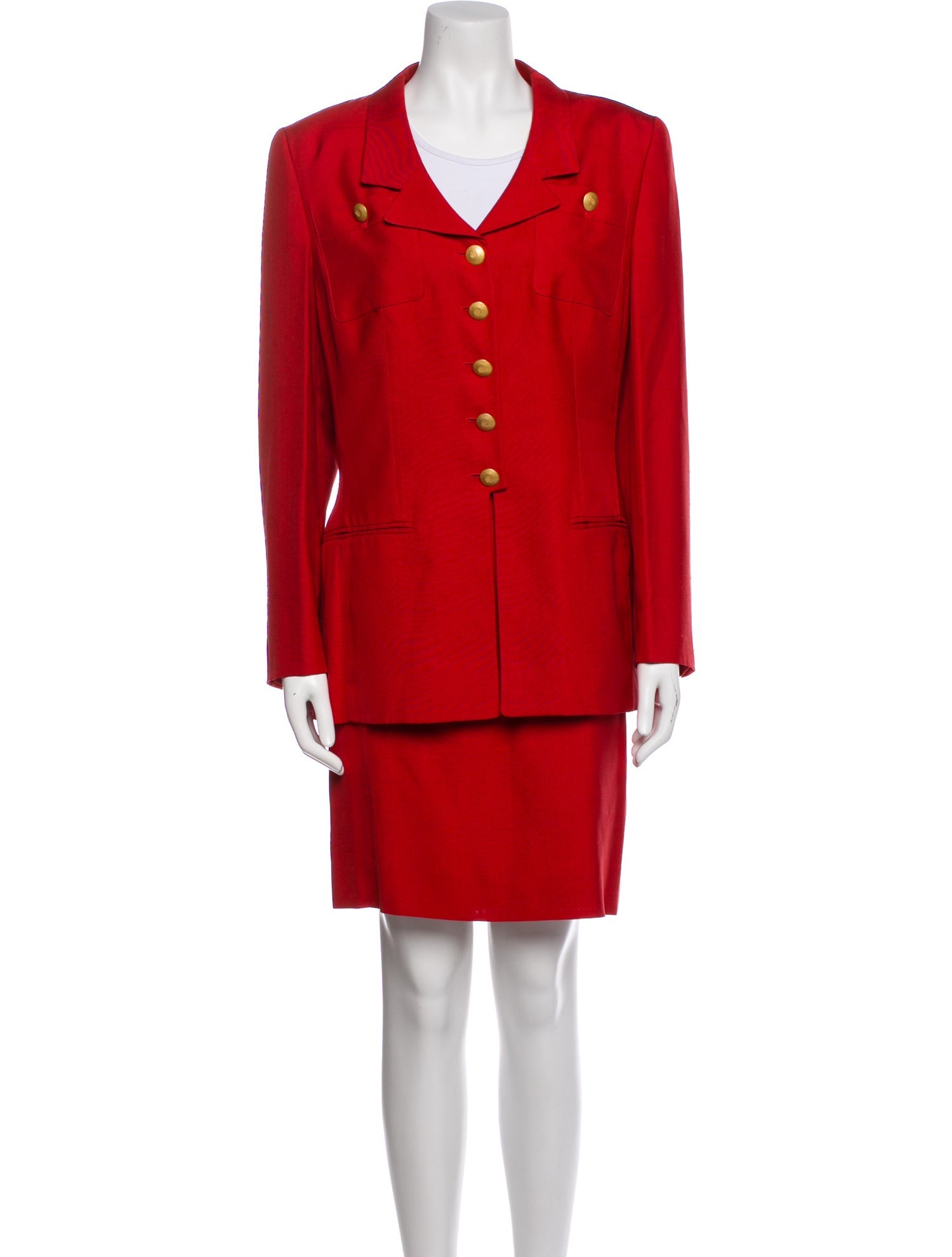 Rena Lange Silk Ruffle Embellishment Skirt Suit