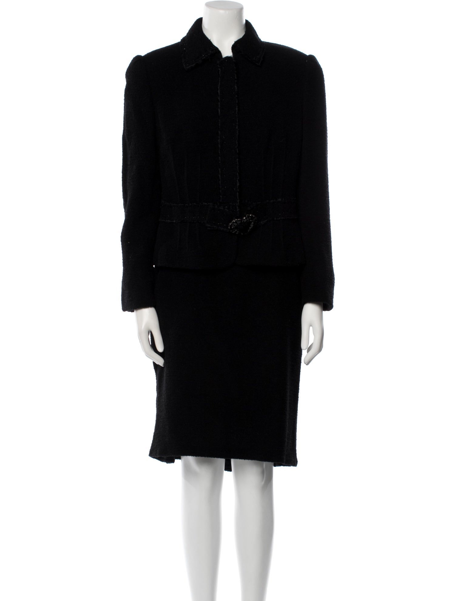 Rena Lange Virgin Wool Crystal Embellishments Skirt Suit