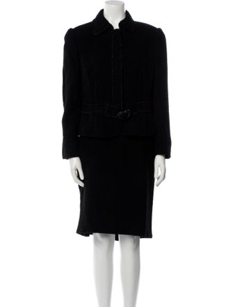 Rena Lange Virgin Wool Crystal Embellishments Skirt Suit