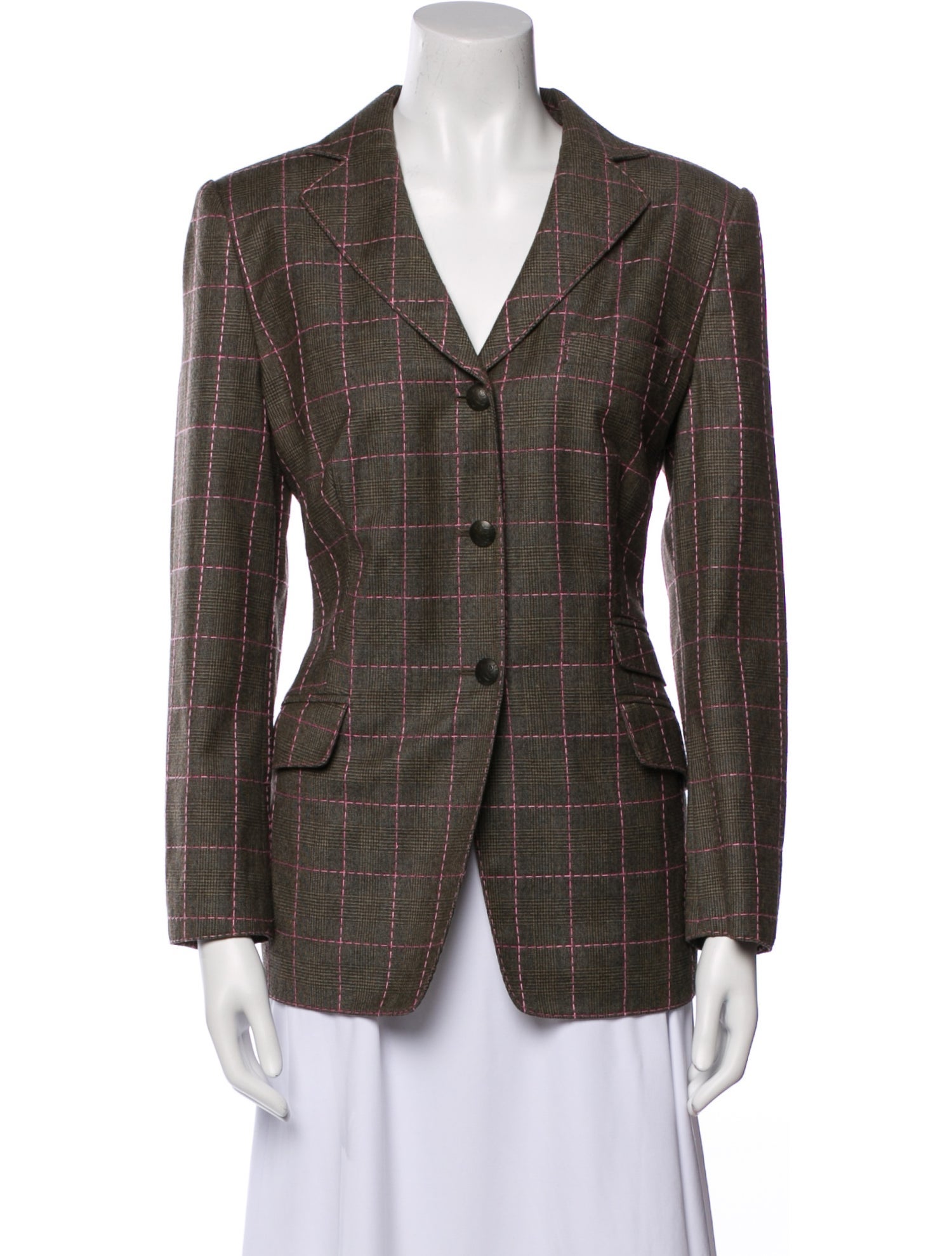 Rena Lange Virgin Wool Plaid Print Blazer