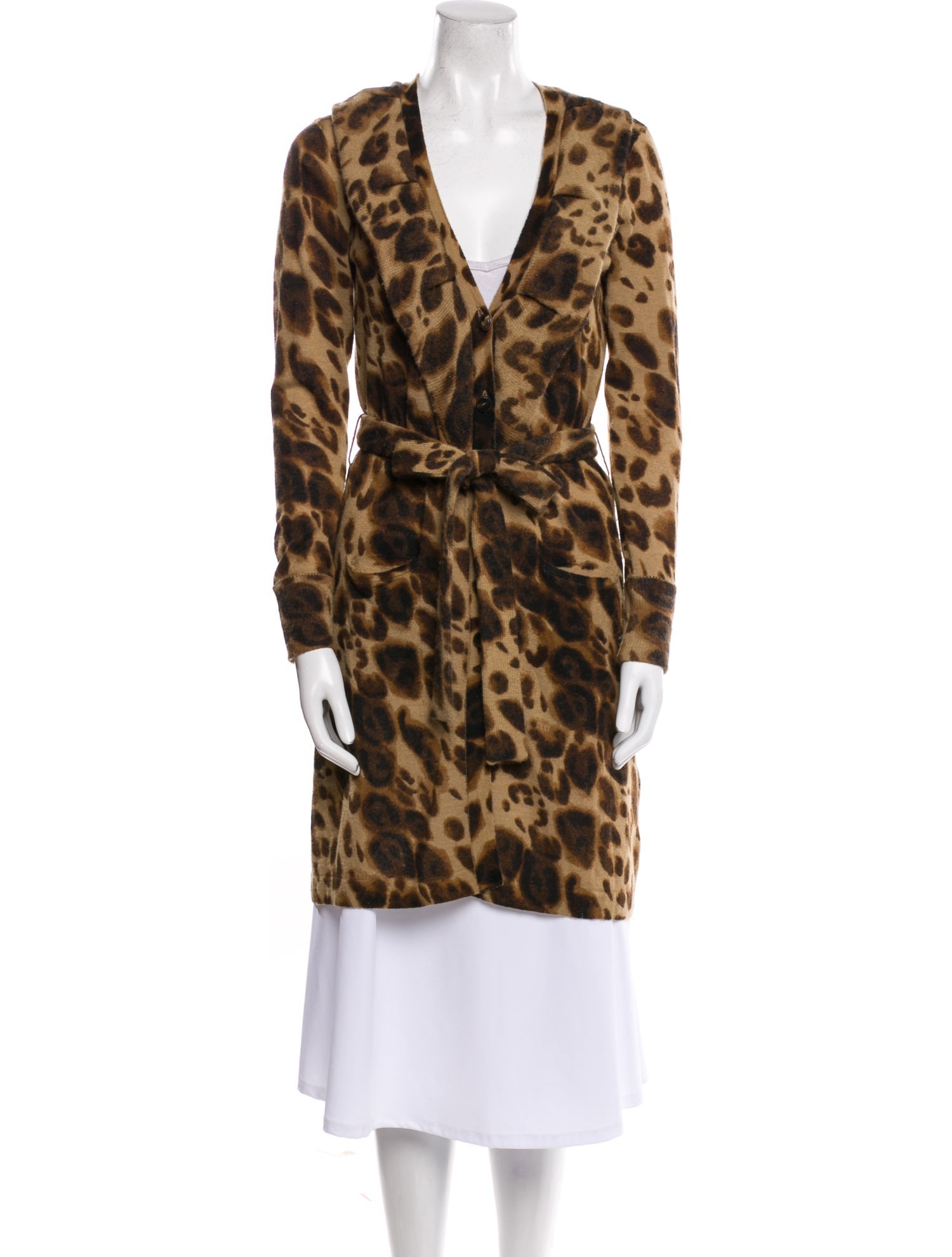 Rena Lange Alpaca Animal Print Faux Fur Coat