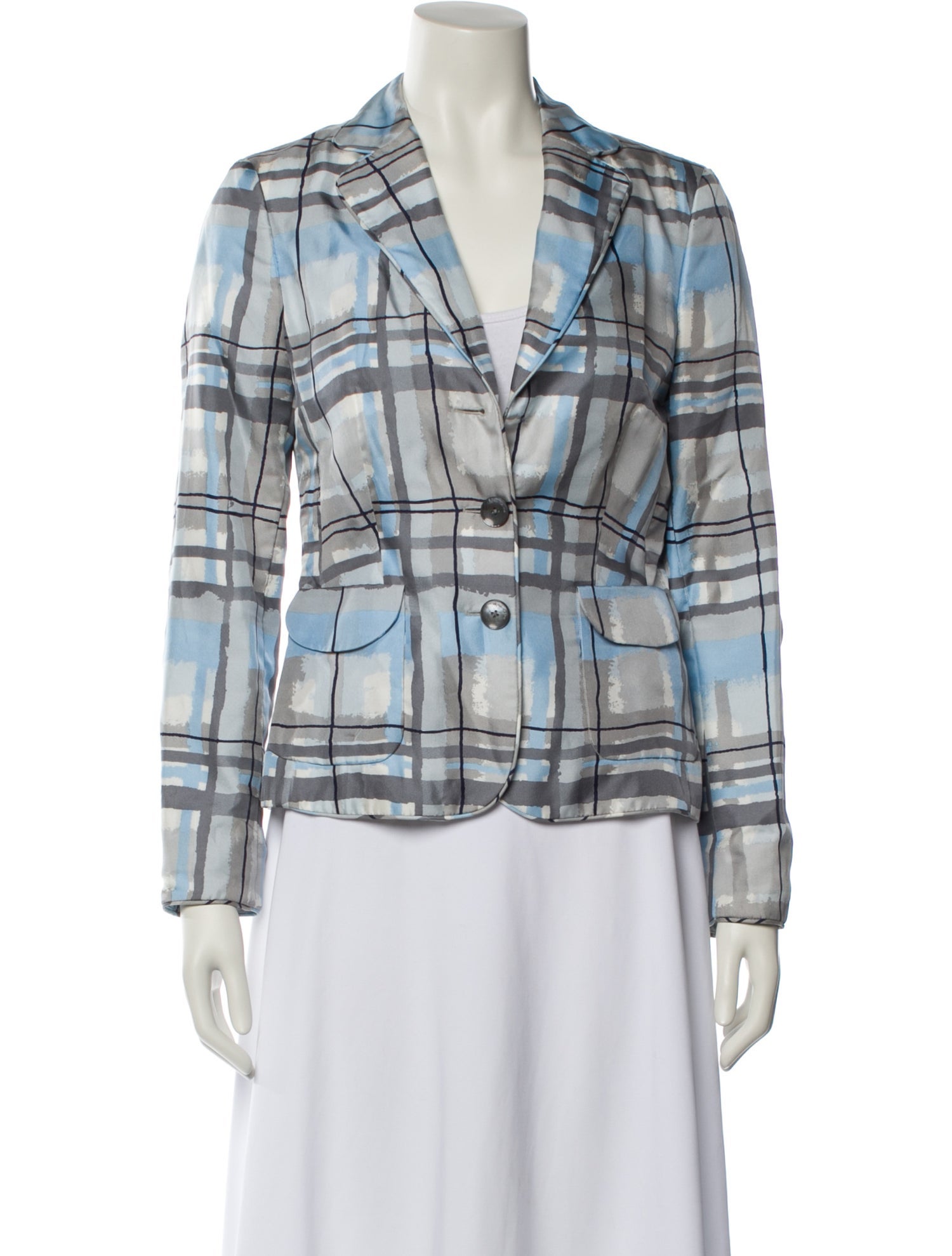 Rena Lange Silk Plaid Print Blazer