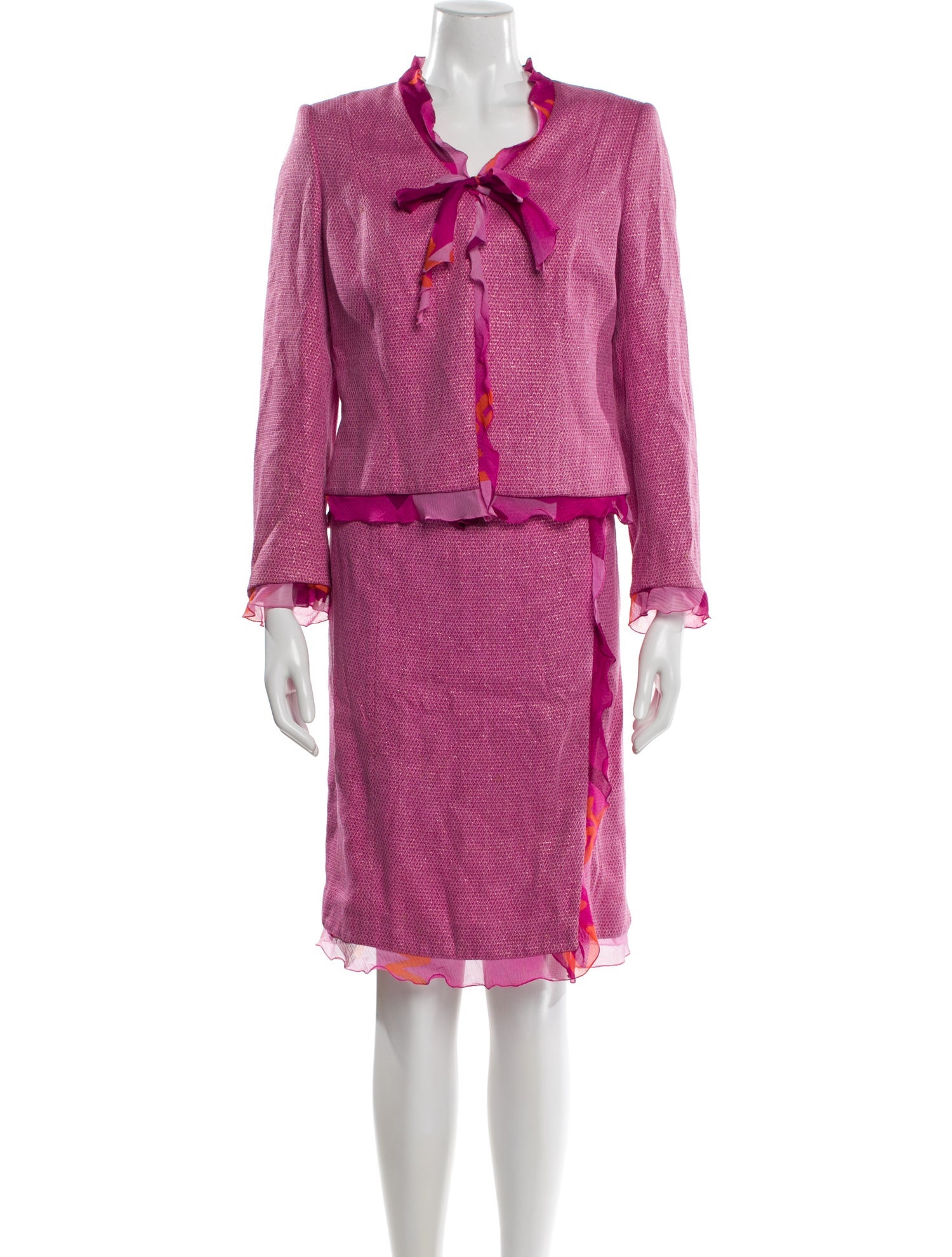 Rena Lange Printed Ruffle Embellishment Skirt Suit