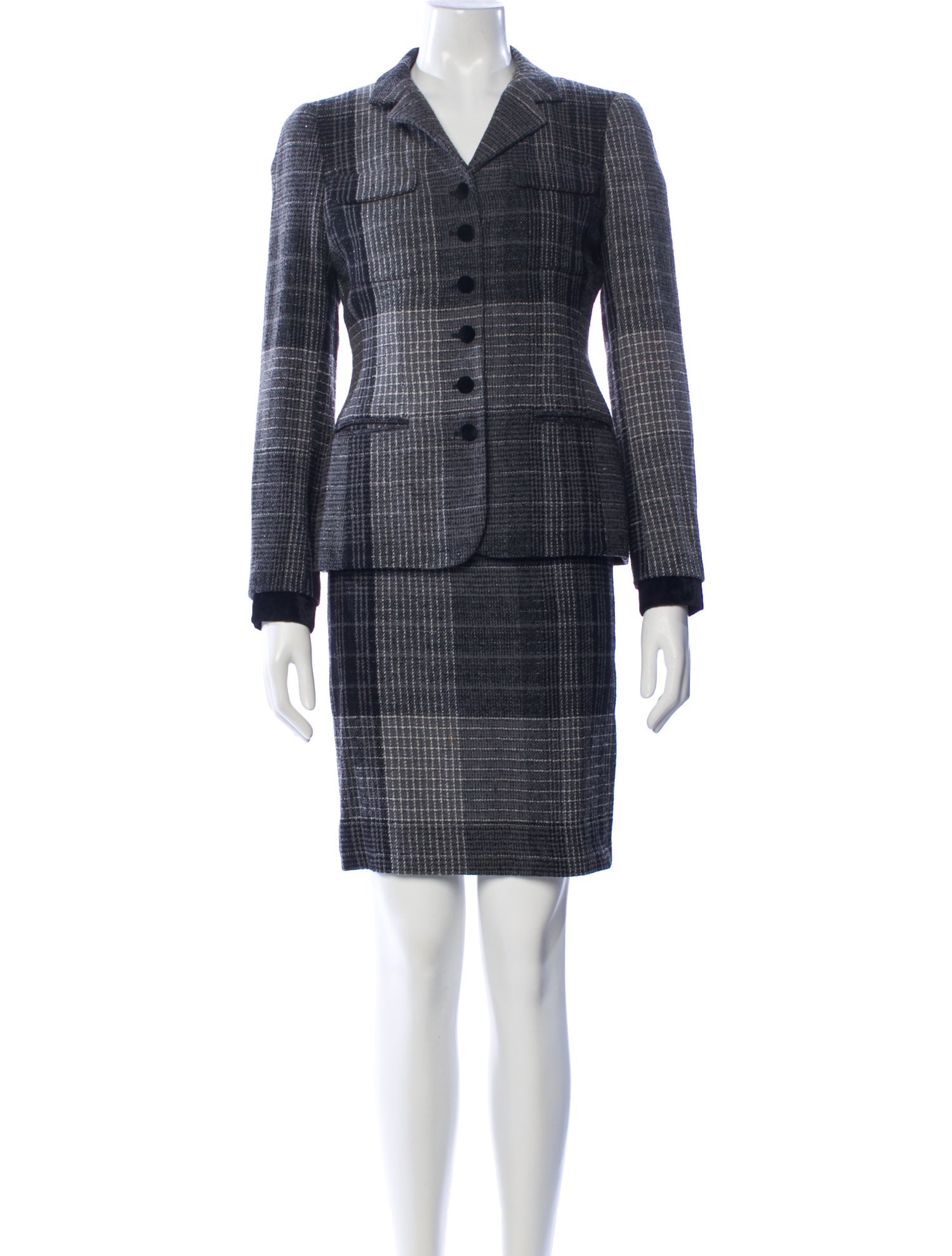 Rena Lange Wool Plaid Print Skirt Suit