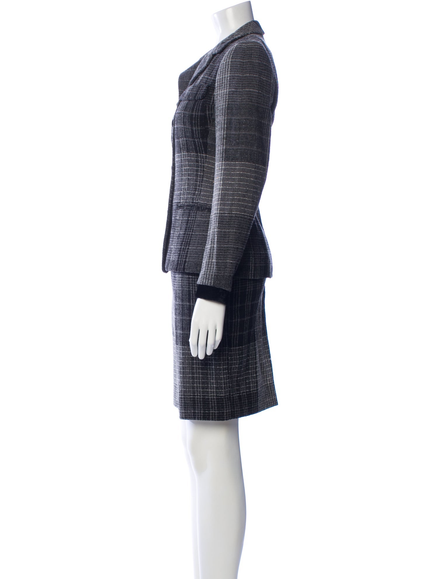 Rena Lange Wool Plaid Print Skirt Suit