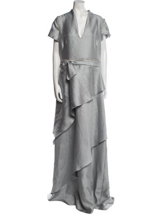 Reem Acra V-Neck Long Dress