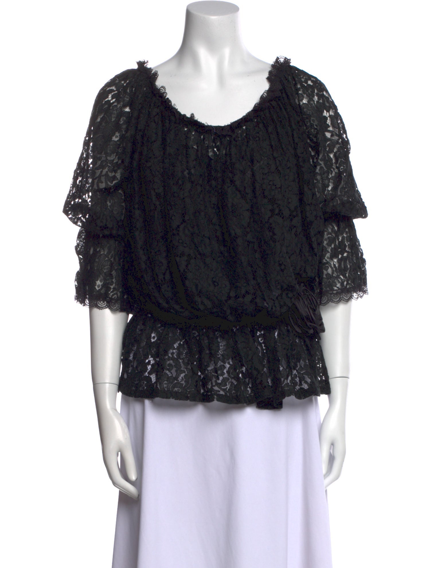 Reem Acra Lace Pattern Scoop Neck Blouse