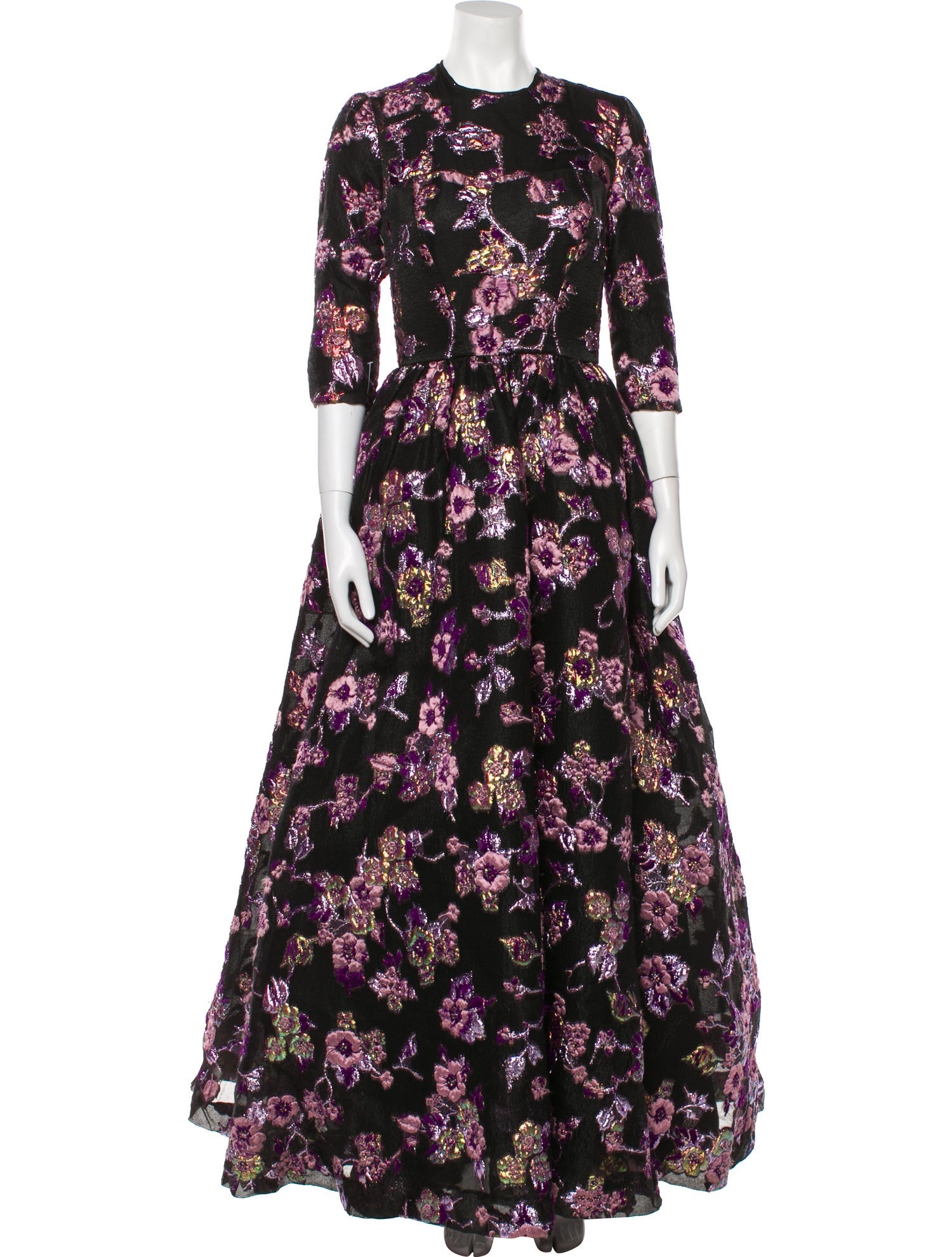 Reem Acra Floral Print Long Dress