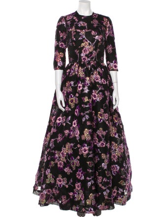 Reem Acra Floral Print Long Dress