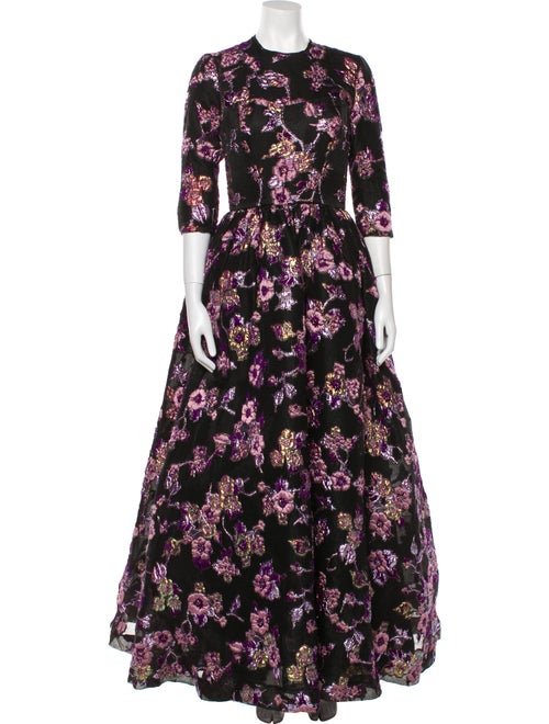 Reem Acra Floral Print Long Dress