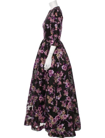 Reem Acra Floral Print Long Dress