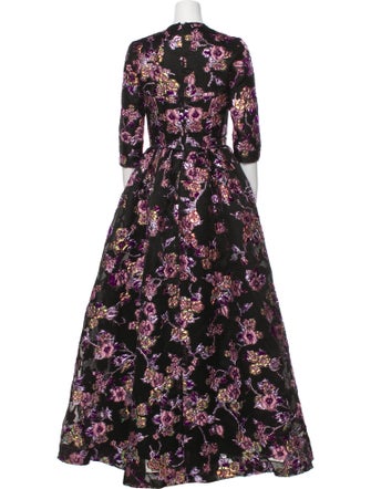 Reem Acra Floral Print Long Dress