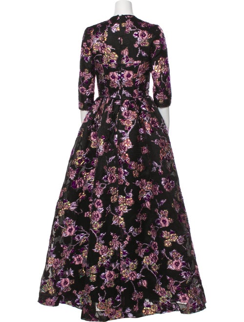 Reem Acra Floral Print Long Dress