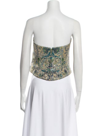 Reem Acra Silk Paisley Print Crop Top