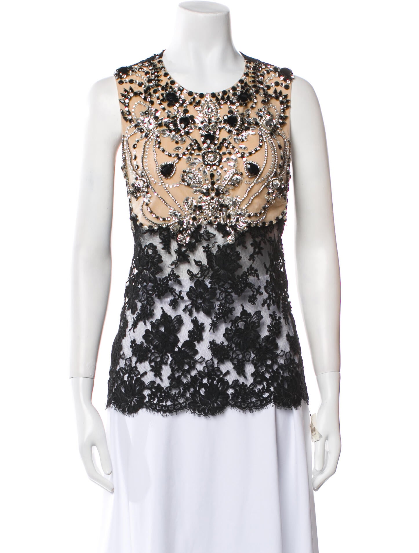 Reem Acra Lace Pattern Scoop Neck Top