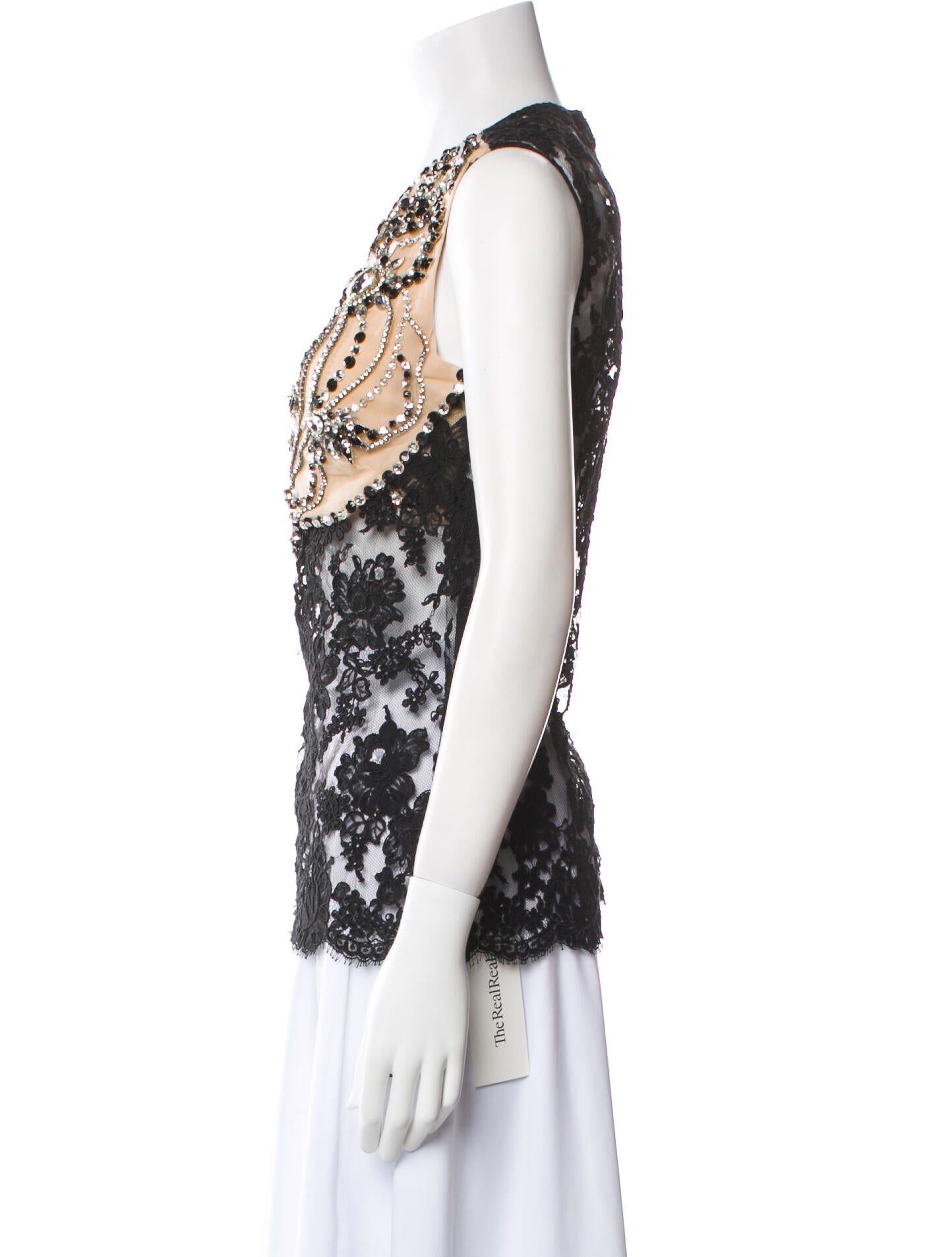 Reem Acra Lace Pattern Scoop Neck Top