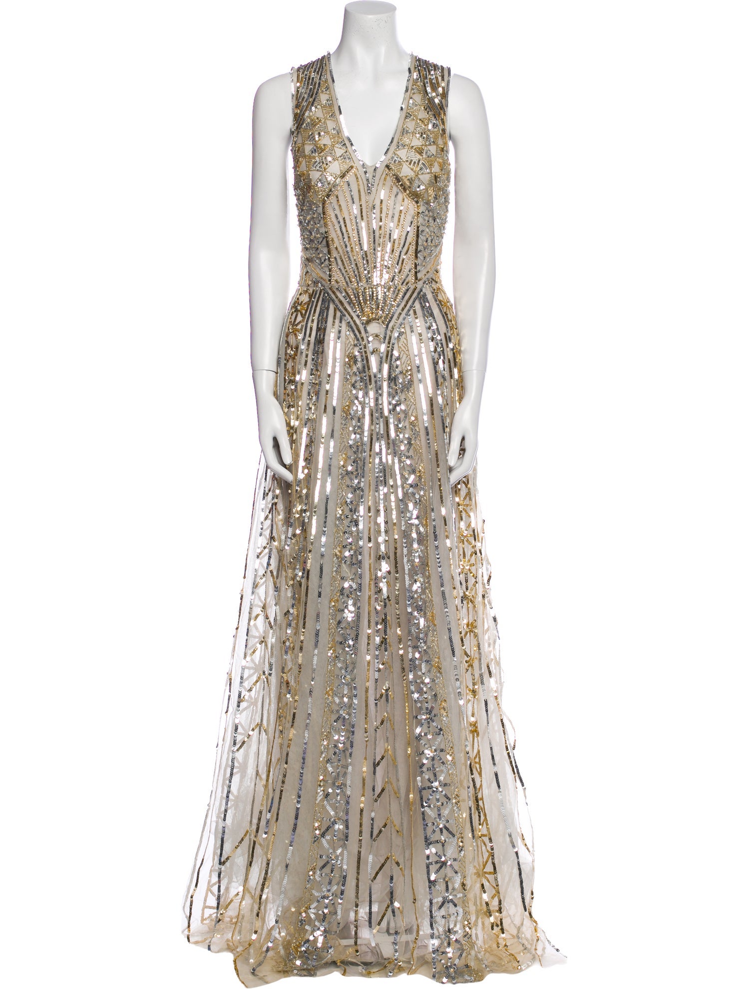 Reem Acra V-Neck Long Dress