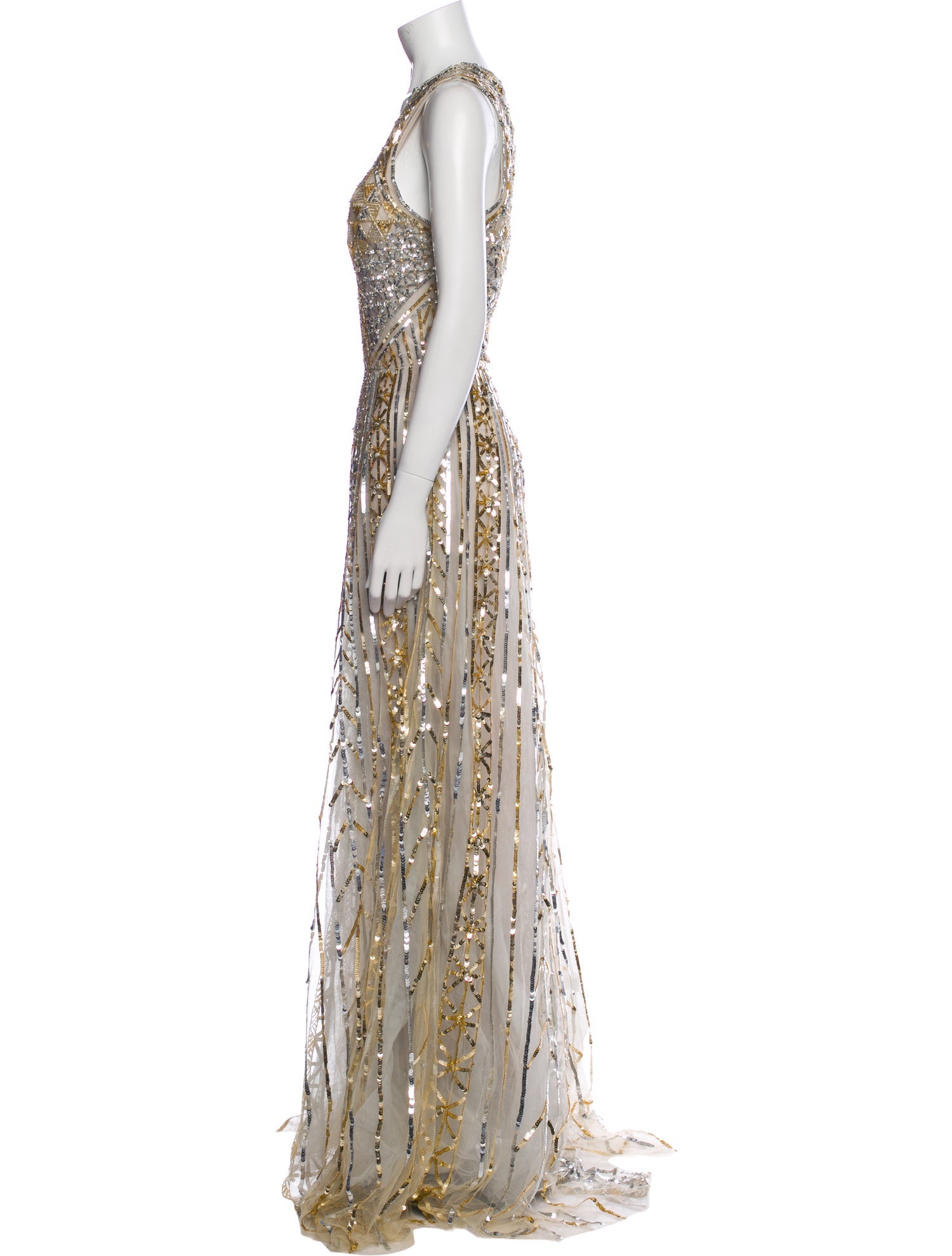 Reem Acra V-Neck Long Dress