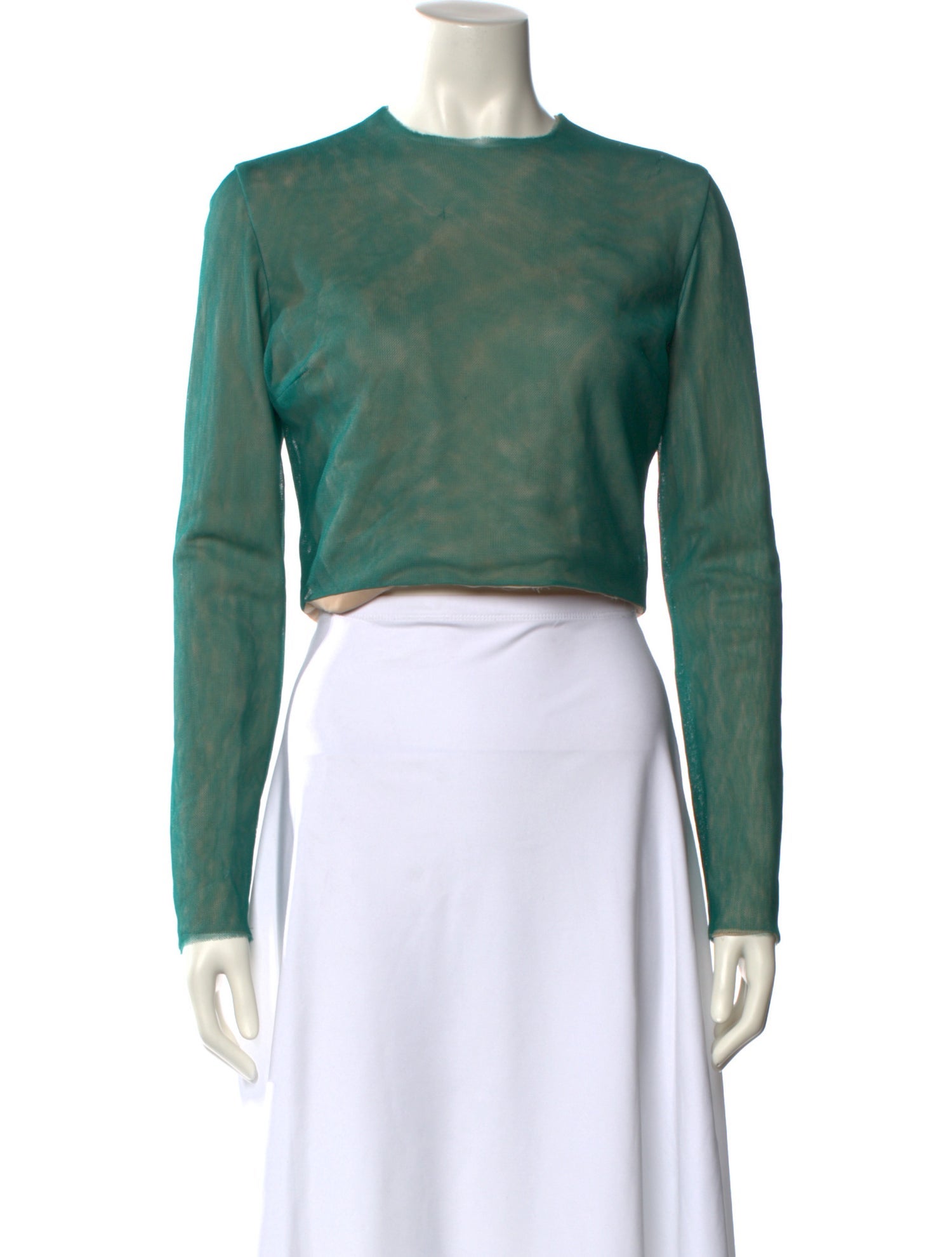 Reem Acra Crew Neck Long Sleeve Crop Top