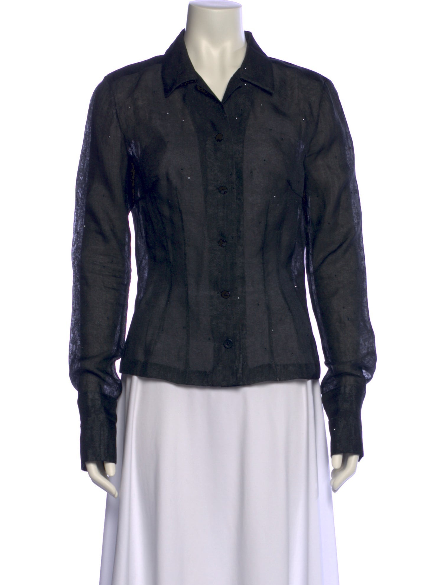 Reem Acra Long Sleeve Button-Up Top