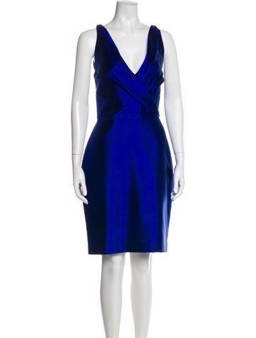 Pre-owned Reem Acra Silk Knee-length Dress In Blue