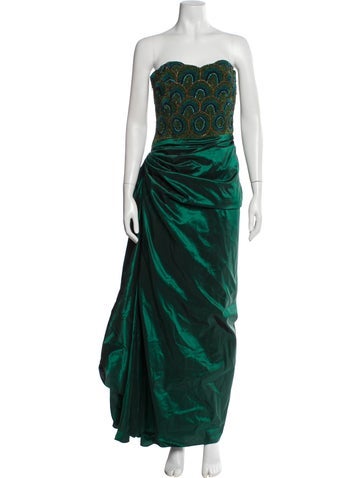 Pre-owned Reem Acra Vintage Long Dress In Green