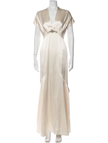 Pre-owned Reem Acra Silk Long Dress In Neutral