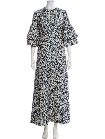 Pre-owned Reem Acra Printed Long Dress In Blue