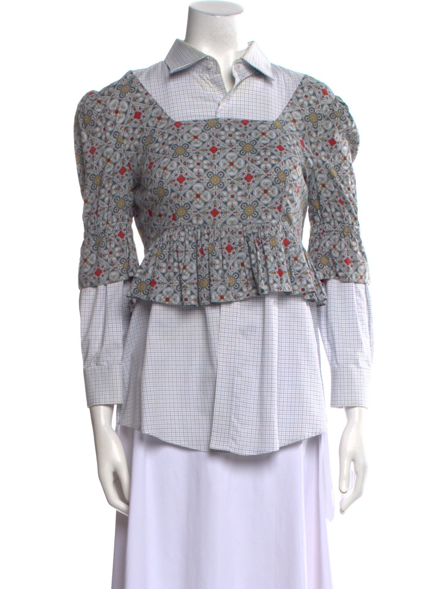 Rentrayage Printed Three-Quarter Sleeve Button-Up Top