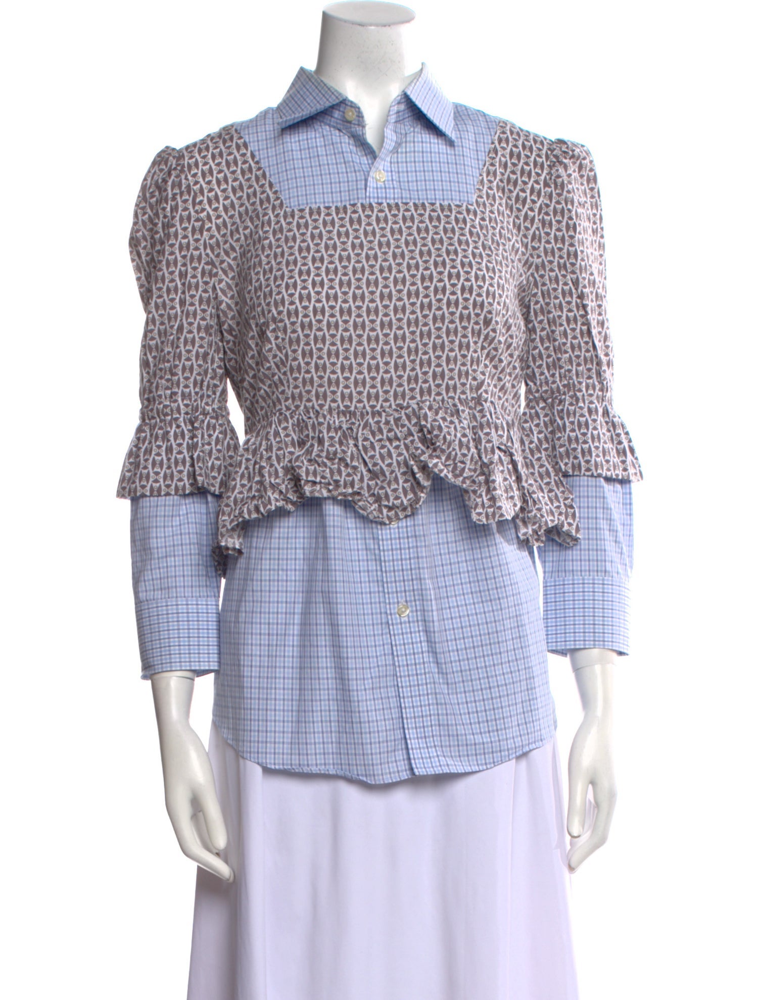 Rentrayage Plaid Print Three-Quarter Sleeve Button-Up Top