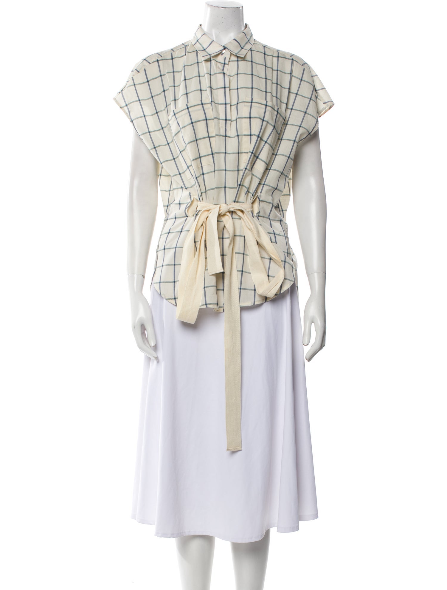 Rentrayage Plaid Print Mock Neck Button-Up Top w/ Tags