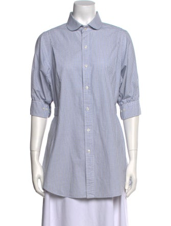 Rentrayage Plaid Print Three-Quarter Sleeve Button-Up Top