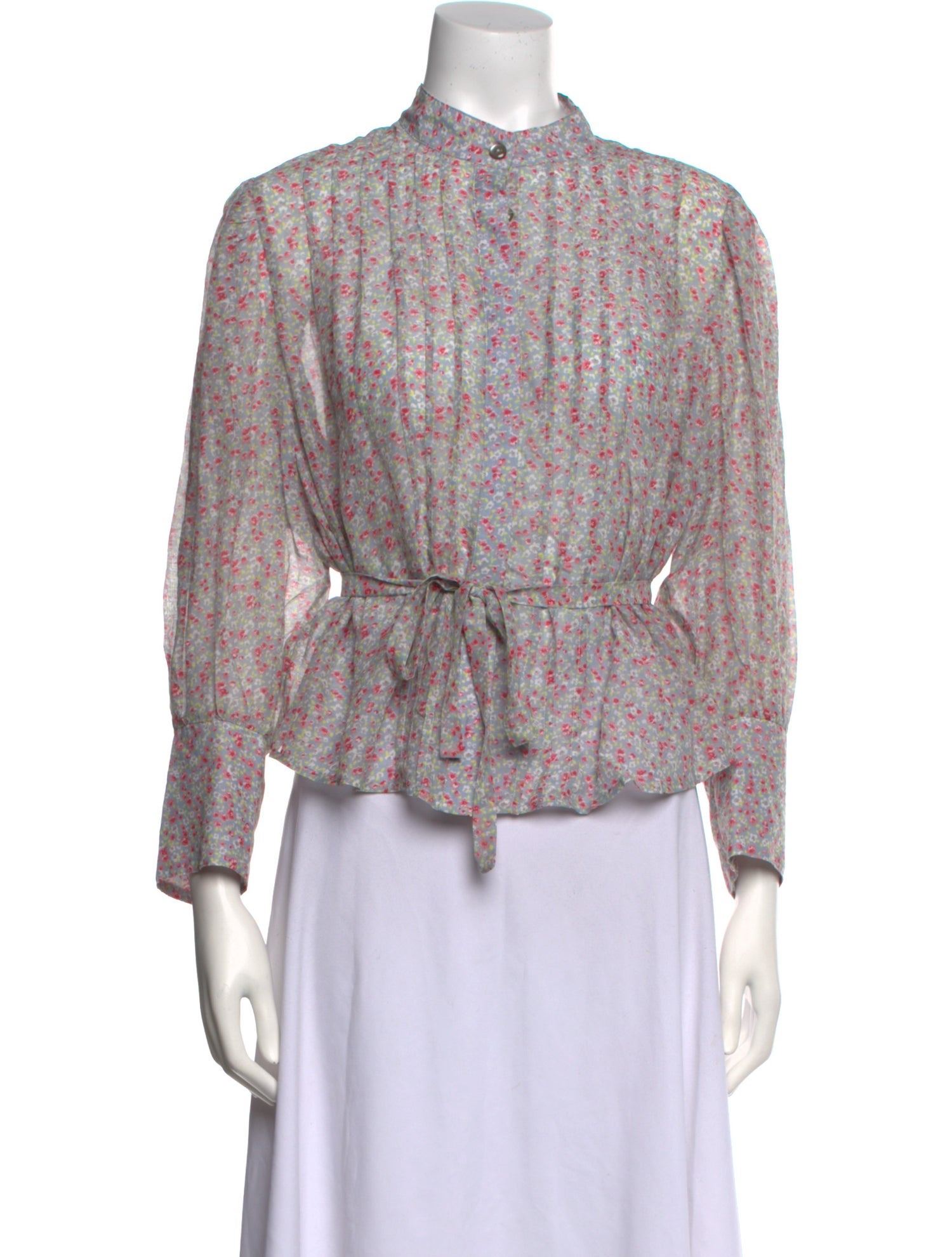 Rentrayage Floral Print Mock Neck Blouse