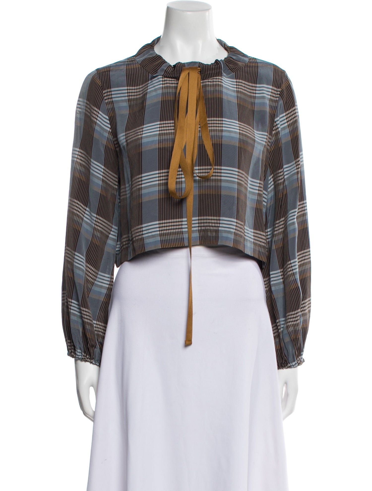 Rentrayage Plaid Print Mock Neck Crop Top